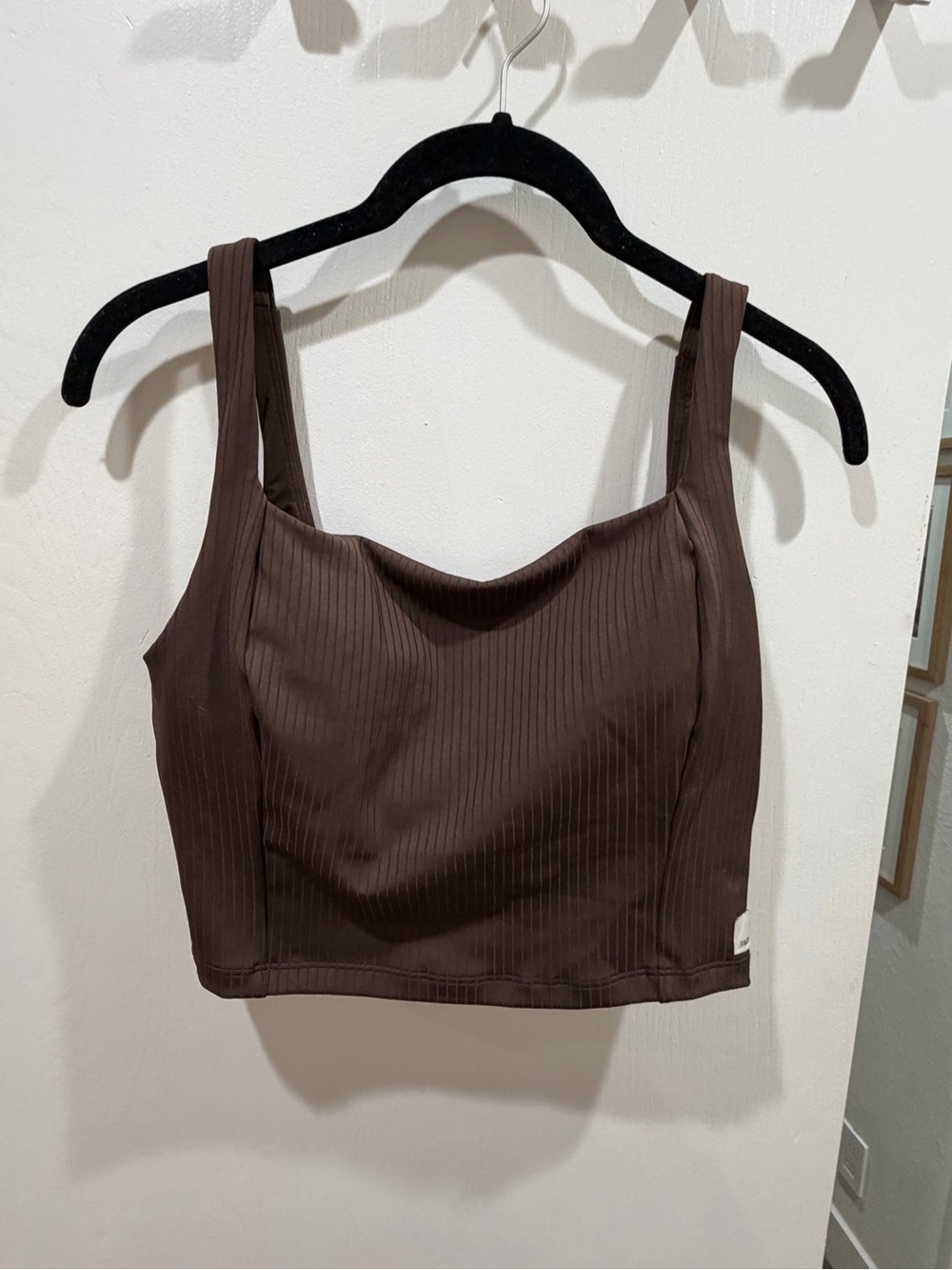 Vuori Chocolate Ribbed Square-Neck Crop Top